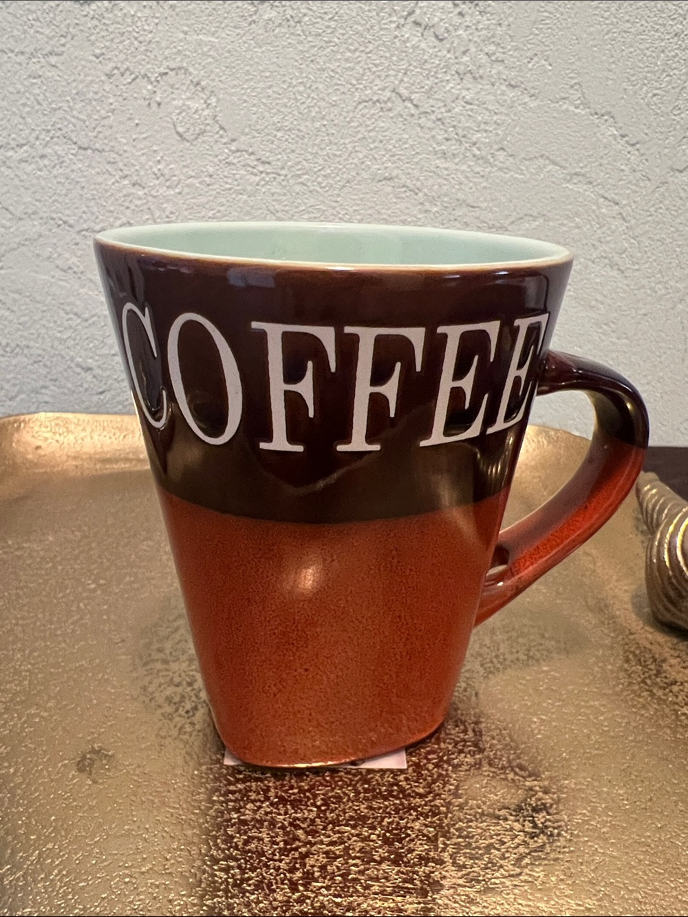#2006**Coffee Mug in Brown and Teal Green